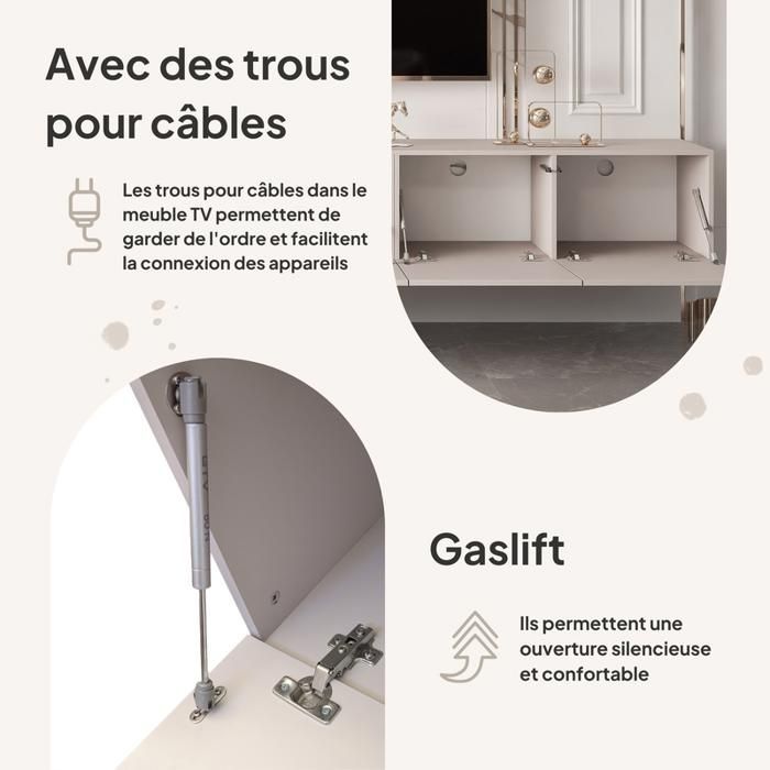 Meuble TV mural ANGEL IDOHOME 300x40x36 cm 6 portes cachemire LED