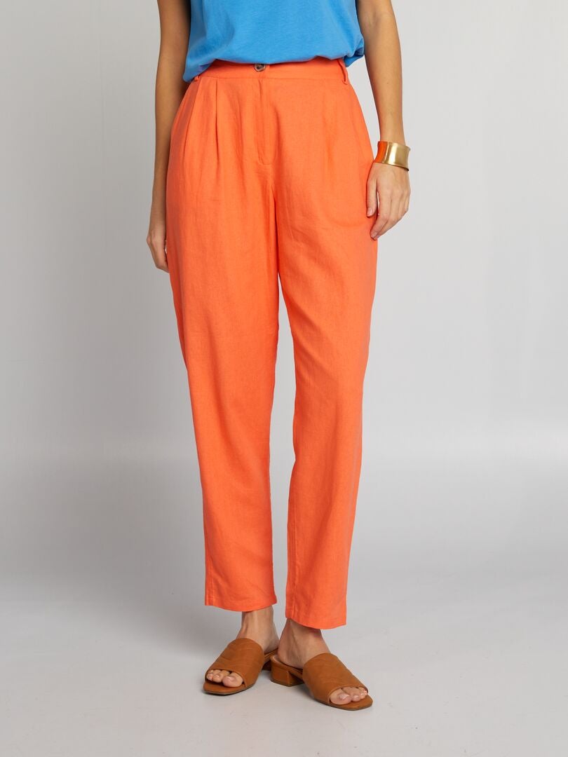 Pantalones de lino ajustados estilo zanahoria - NARANJA