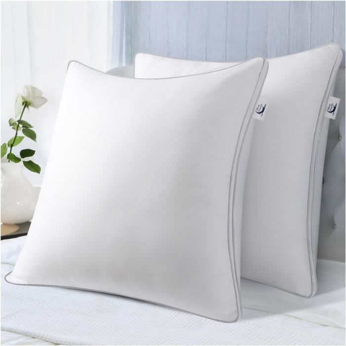 Juego de 2 almohadas grandes de 60x60 cm, blancas - Suaves y cómodas - Antiácaros e hipoalergénicas