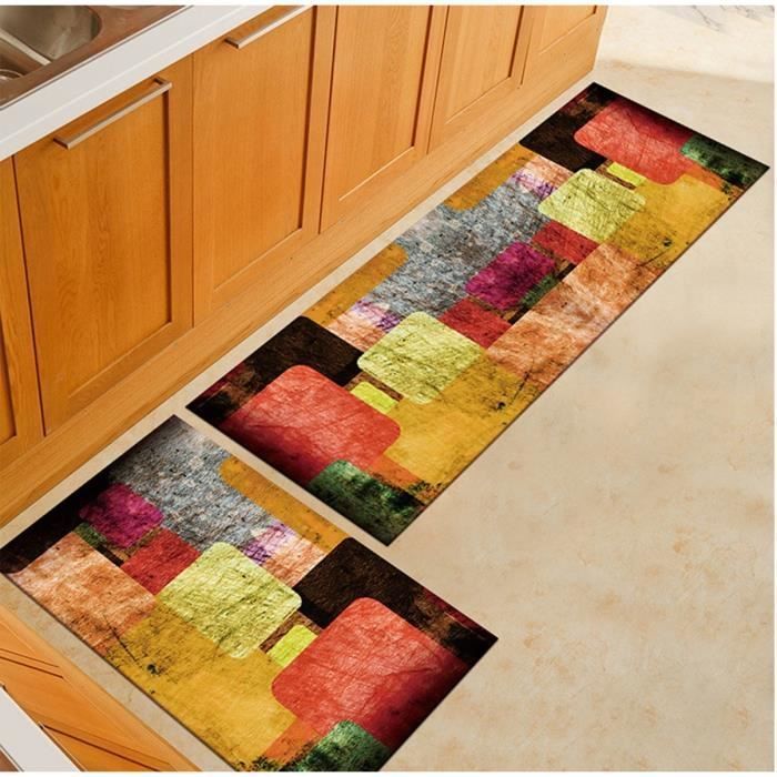 Juego de 2 tapetes de cocina antideslizantes de poliéster con estampado geométrico en acuarela, ideales para cocina, oficina o comedor. Medidas: 40 x 60 cm + 40 x 120 cm.