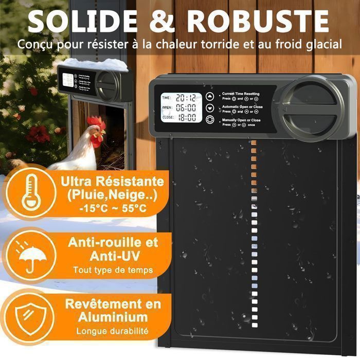 Porta automatica per pollaio in lega di alluminio, con schermo LCD programmabile impermeabile e timer, 328x244 mm