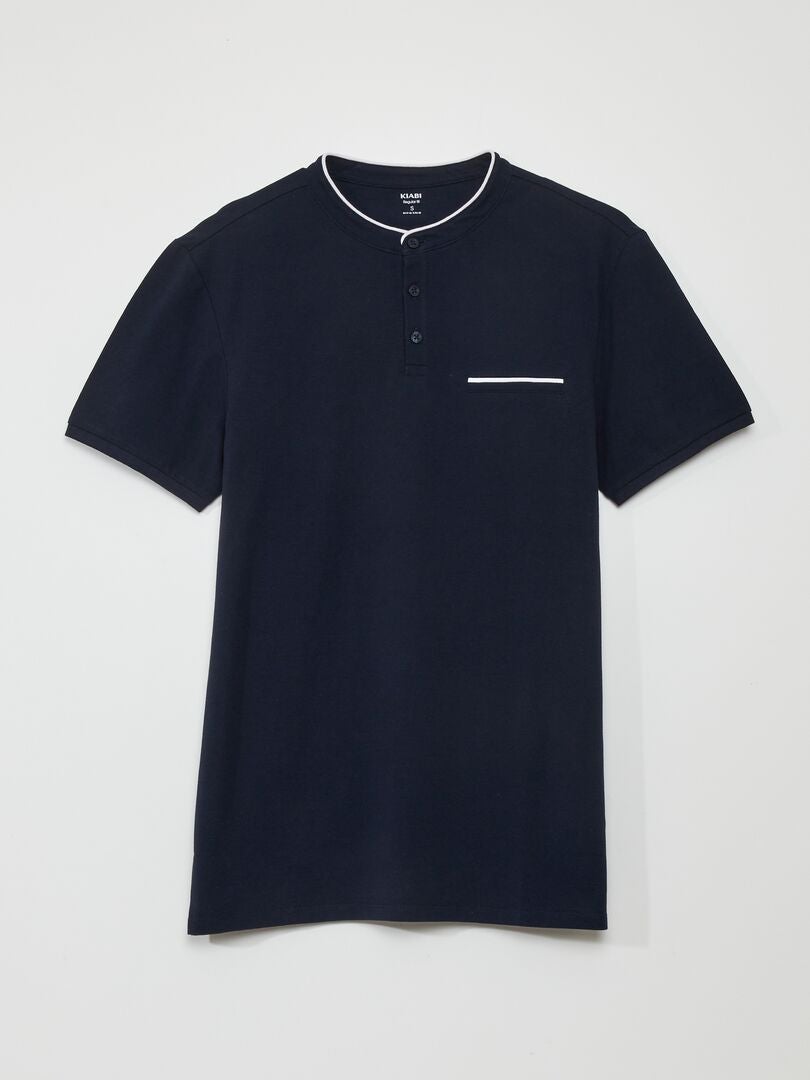 Polo shirt van katoenen piqué met opstaande kraag - BLAUW