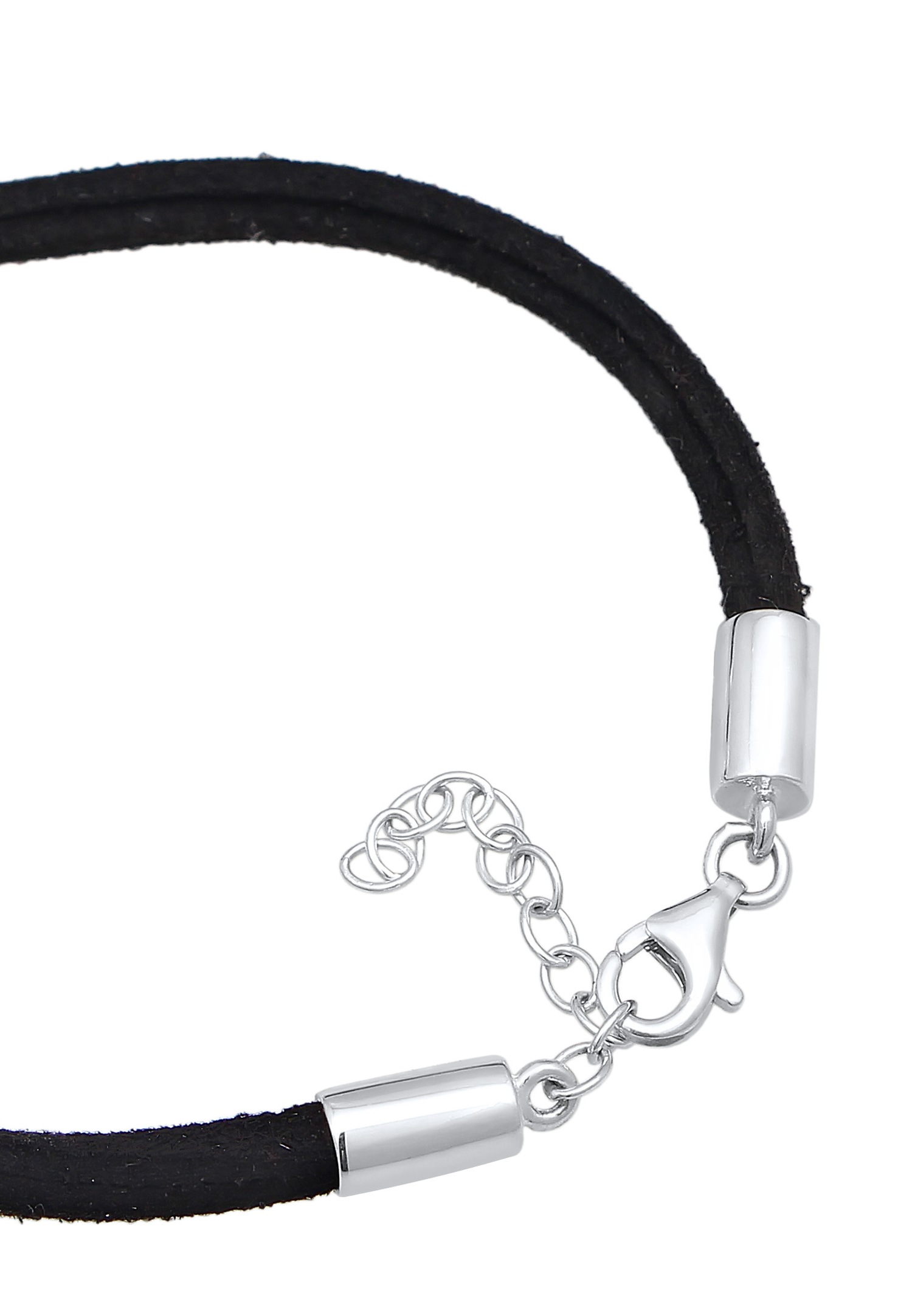 Elli Femmes Cercle Géo avec cuir synth. noir en argent sterling 925