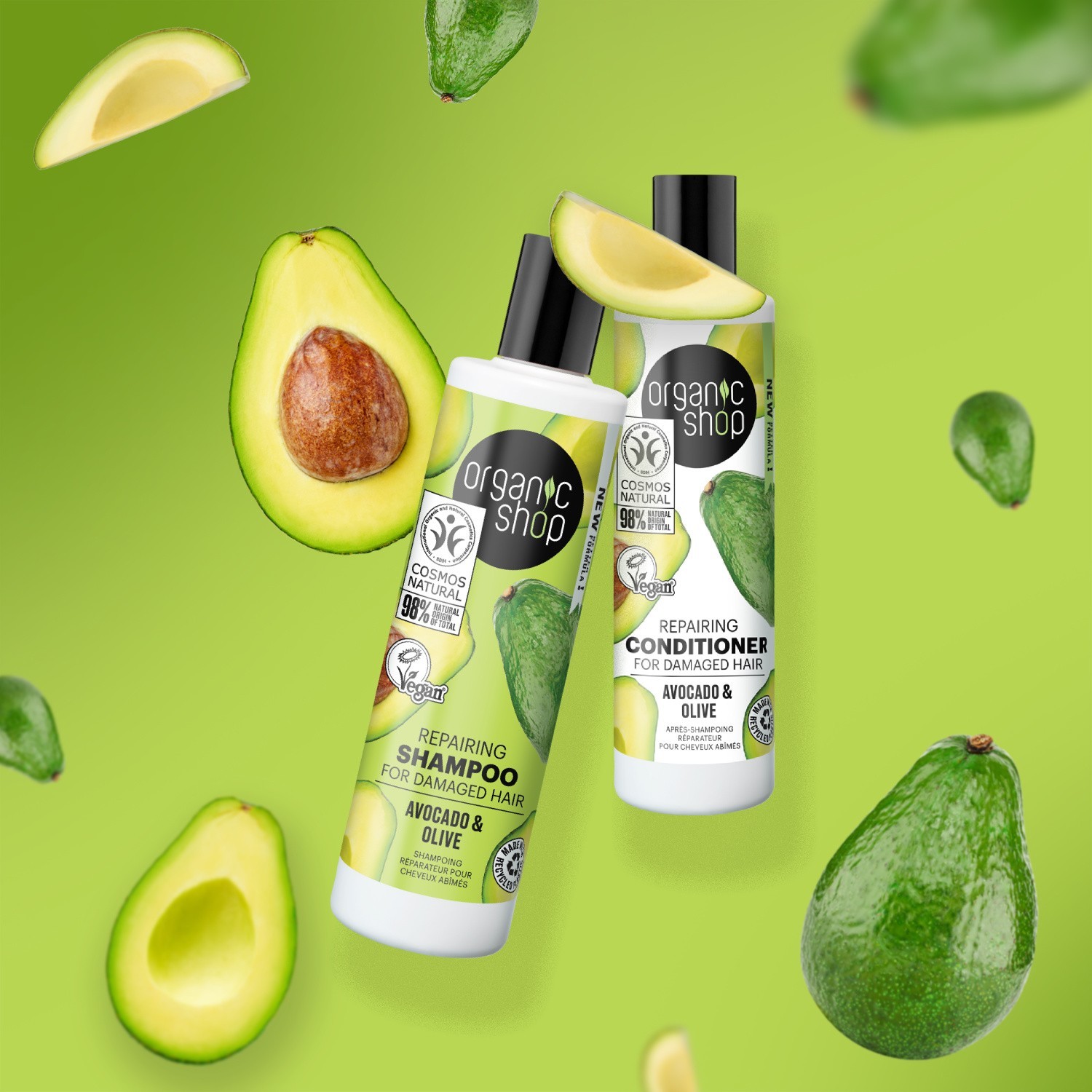 Organic Shop Shampoing cheveux abimés Avocat Olive Vegan Naturel