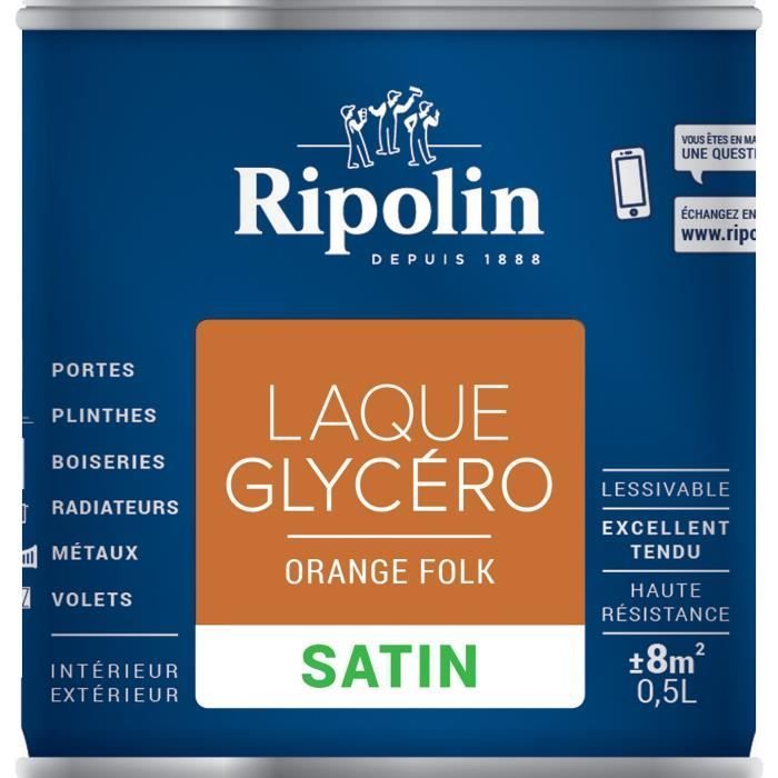RIPOLIN Laque Glycéro Déco pour Intérieur & Extérieur  - Orange Folk Satin, 0,5L