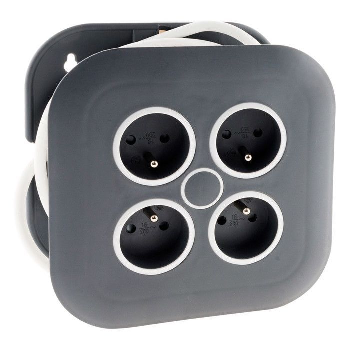 x 2P+E 16A carrete de cable doméstico con disyuntor - 7m - Blanco - Zenitech