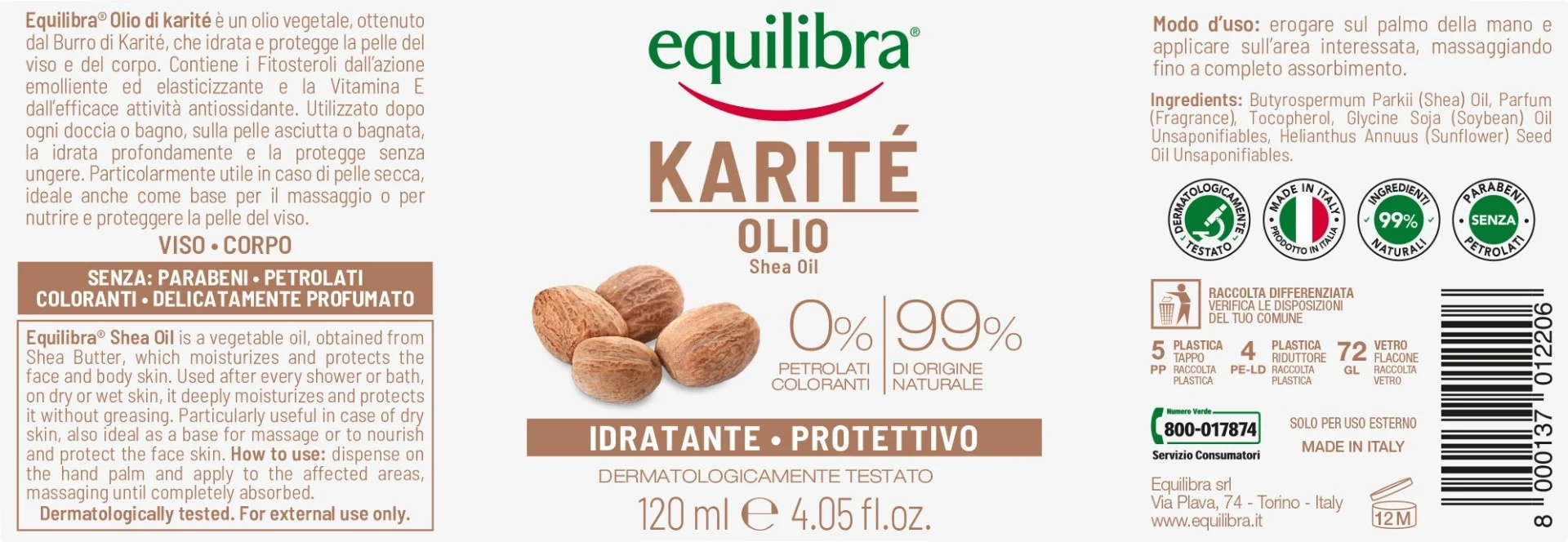 EQUILIBRA Equilibra Karite Hydraterende Olie 120 ml