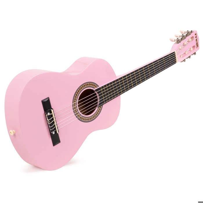 Max SoloArt Junior 1/4 størrelse klassisk gitarpakke - rosa, nylonstrenger, alder 4-6, bæreveske