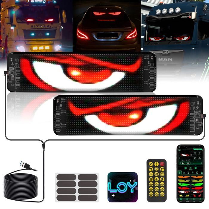 2 occhi LED per auto, occhi LED flessibili e personalizzabili con telecomando per auto, camion, testo, graffiti, 10 x 35 cm