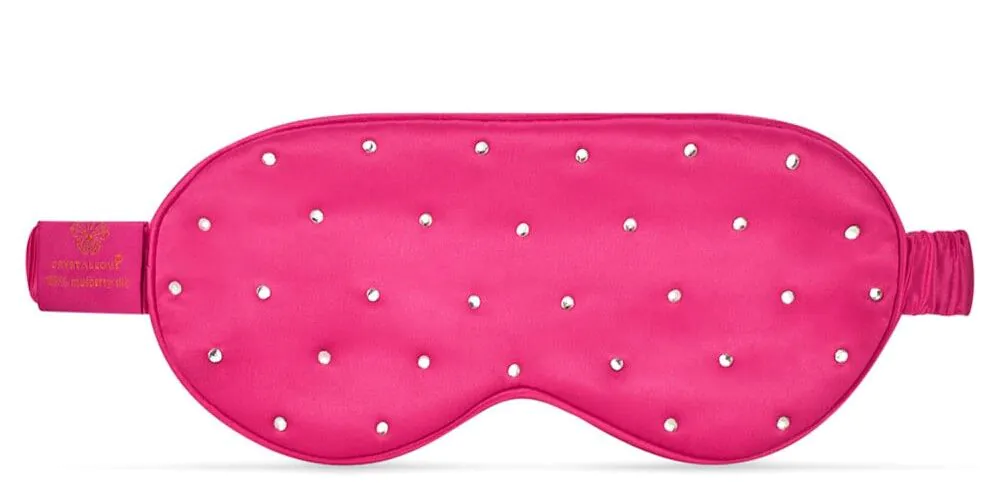 Crystallove Opaska Na Oczy z Jedwabiu z Kryształkami Hot Pink