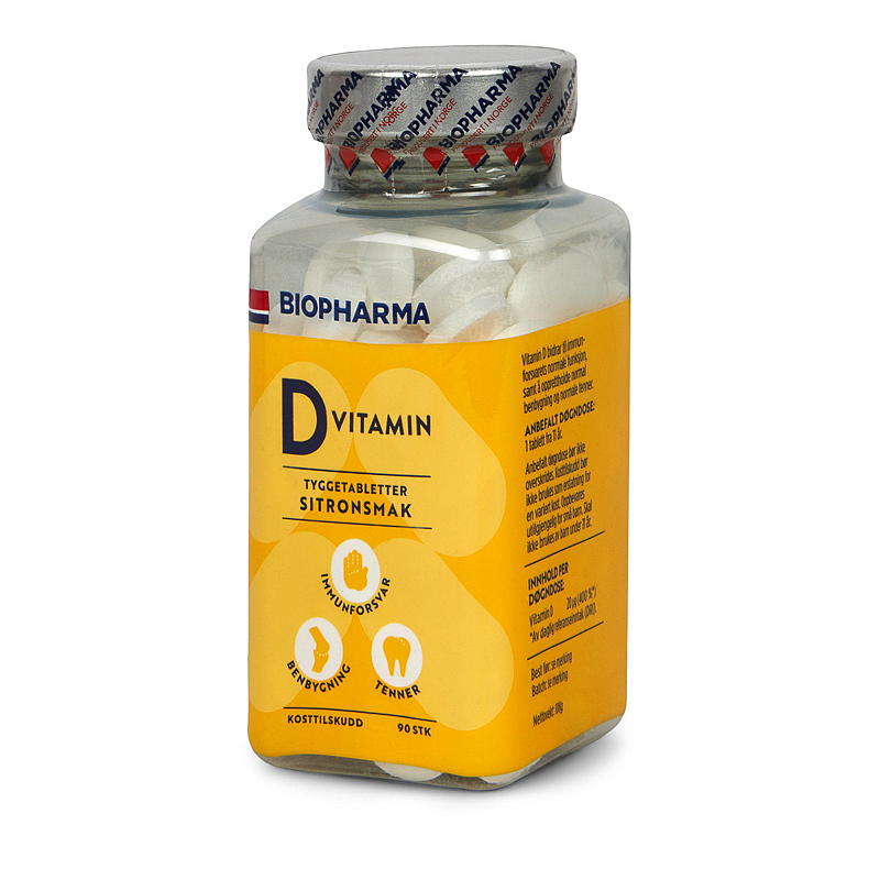 Biopharma vitamin D 90 stk. Sitron, tyggetabletter, Biopharma