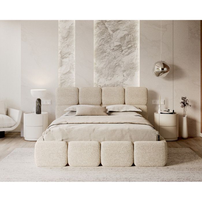 Letto contenitore Delicato 180 x 200 cm con rete a doghe sollevabile, color crema