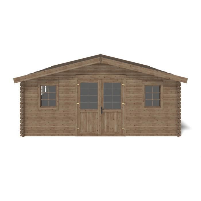 Gartenhaus aus Holz – 34,80 m² – 5,90 x 5,90 m – behandelt – 45 mm dick – Farbe: Braun – DOM656