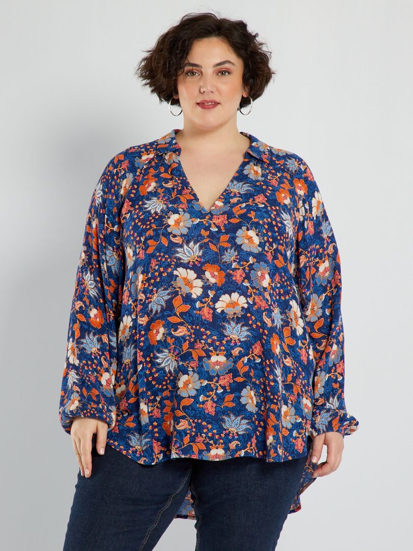 Zachte blouse met print - BLAUW