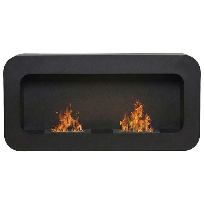 Frankystar Flavia — Chimenea mural de bioetanol, 100×46×16 cm, negra, 2 quemadores, capacidad de 3 L, 3000 W