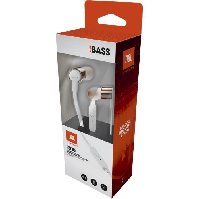 Auriculares Bluetooth intrauditivos con cable JBL T210RDG - Pure Bass - Oro rosa