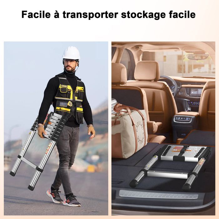 2.6m Telescopic Ladder - Stainless Steel - For RVs, Attics, Offices, Warehouses - Easy to Carry