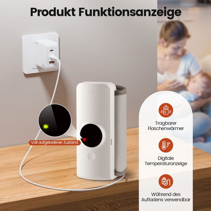 Draagbare elektrische babyflesverwarmer, 6000mAh mobiele babyflesverwarmer, 48 uur isolatie, reisflesverwarmer