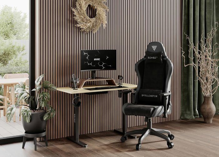 Gaming-Stuhl – FUKU – Spellcaster – Kunstleder & Alcantara – 160° Neigung – 1D-Armlehnen – Schwarz