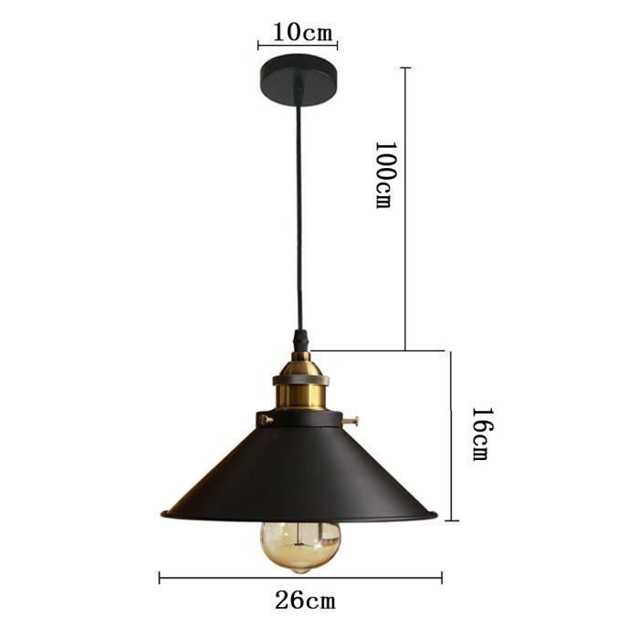 Suspension Luminaire Industrielle Vintage Lustre UNI - Noir - WOTTES - 2 ampoules - 40W - E27