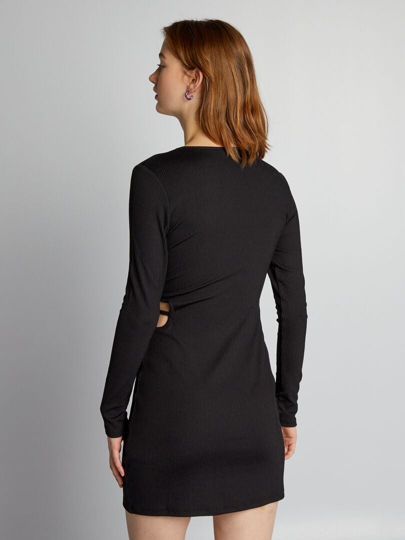 Vestido corto de manga larga - NEGRO