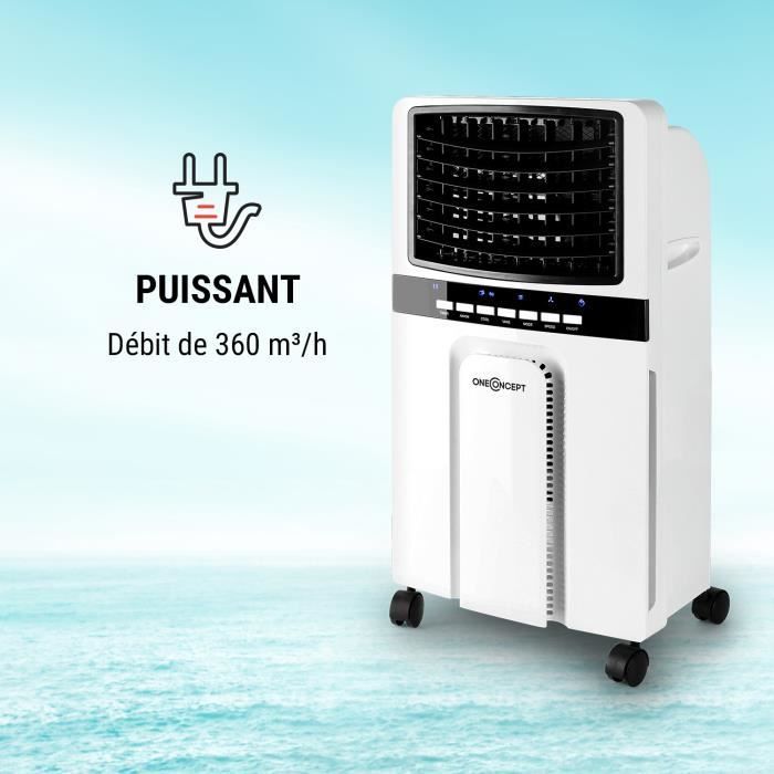 OneConcept Baltic Raffrescatore d'aria 3 in 1 - Ventilatore e umidificatore - 65W, 360 m³/h, telecomando - Bianco