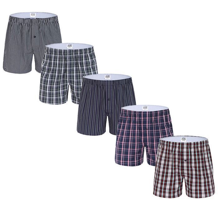 5er-Pack karierte Herren-Boxershorts aus bequemer Baumwolle mit elastischem Bund – Schwarz, Marineblau