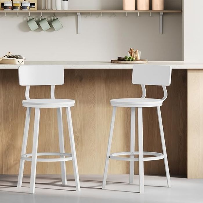Juego de 2 taburetes de bar - Taburete de cocina WOLTU - Metal y MDF - Blanco W0ATT0882-2