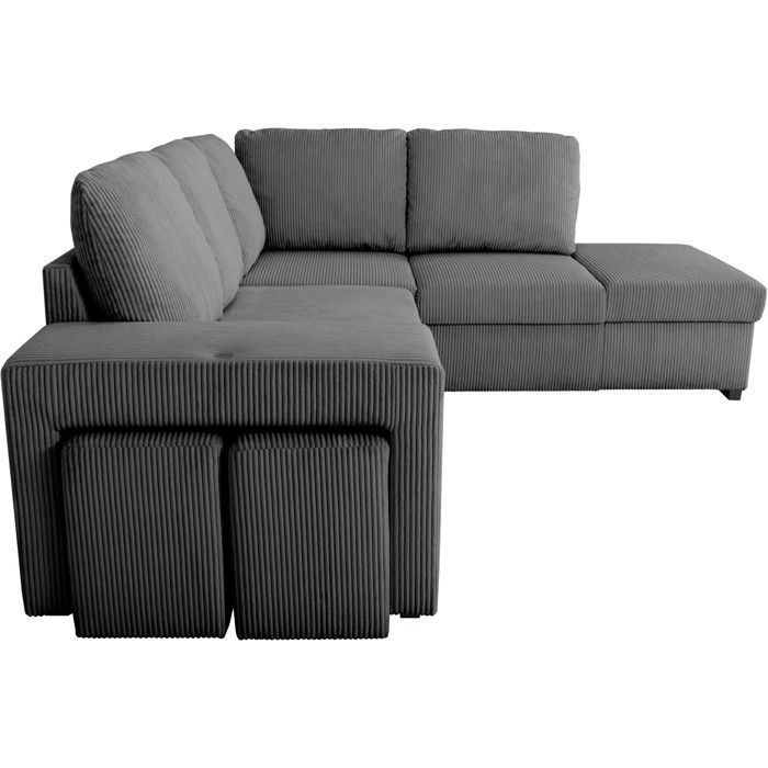 Canapé d'angle convertible réversible - 4/5 places - MITCHELL - Tissu velours côtelé Anthracite - Coffre, Poufs - 247 x 205 x 91 cm