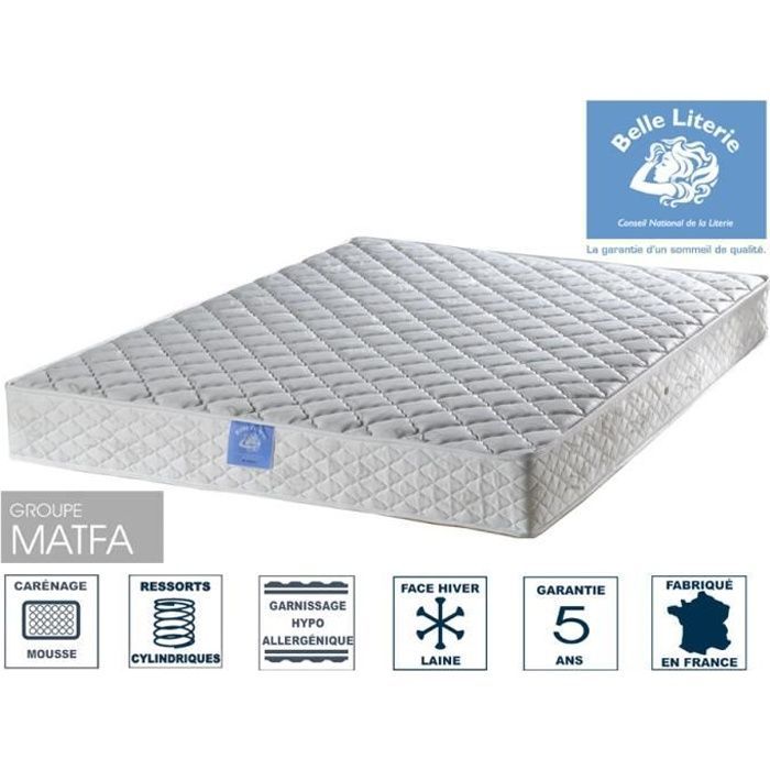 Materasso a molle 120x190cm - Supporto rigido - Comfort resiliente - Lato invernale/Lato estivo - BELLE LITERIE Rubis - 20cm - Prodotto in Francia