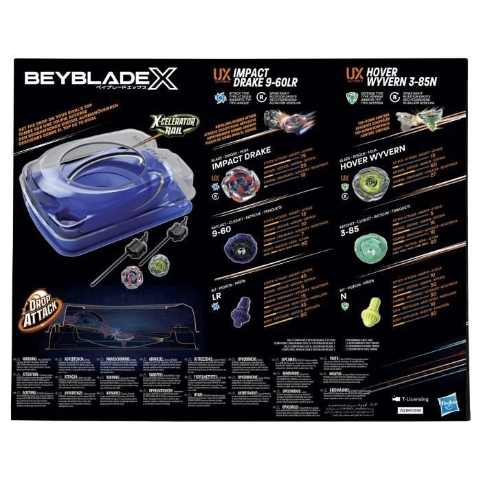 Beyblade X Set de combat Descente-choc avec arène Beystadium, 2 toupies et 2 lanceurs, dès 8 ans