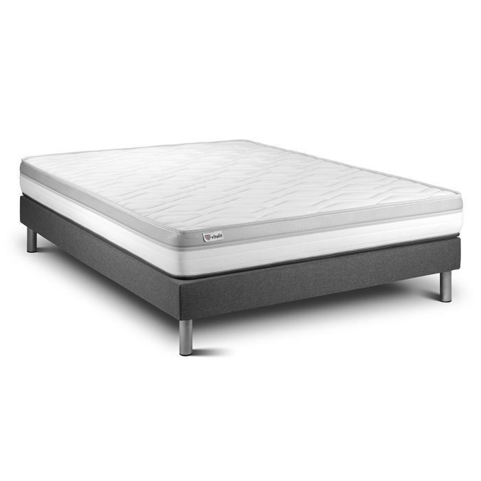 Ensemble Matelas Sommier 160x200 cm - Sommier Gris (en kit) - Vital Relax Gris
