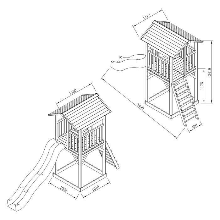 Area giochi AXI Beach Tower con scivolo verde chiaro e sabbiera | Grande casetta da gioco all'aperto marrone
