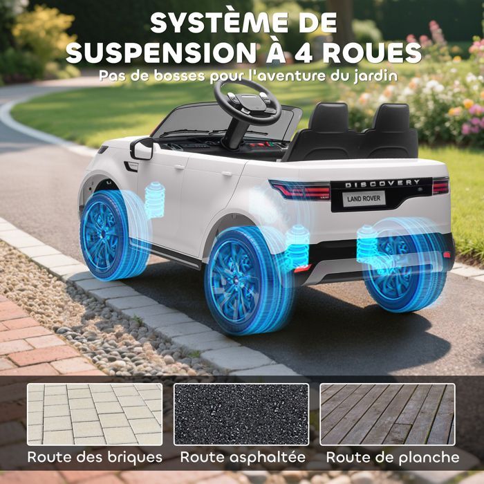 Voiture électrique enfant - AIYAPLAY - Land Rover Discovery - télécommande 2,4 G 2 moteurs 12V - plastique - 105x68,5x58cm - blanc