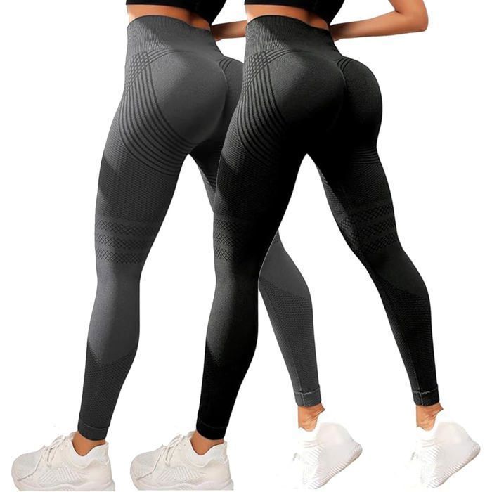 Set van 2 damesleggings tegen cellulitis, 3D compressie afslankende push-up leggings, hoge taille, zwart/donkergrijs
