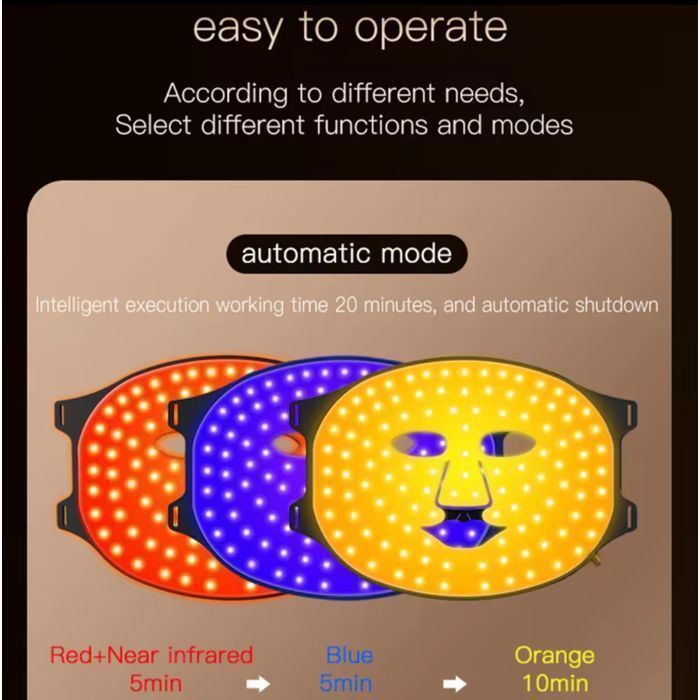 Maschera viso a LED per terapia: rassodante, antirughe, illuminante e anti-età, delicata, rilassante terapia a luce calda, senza fili