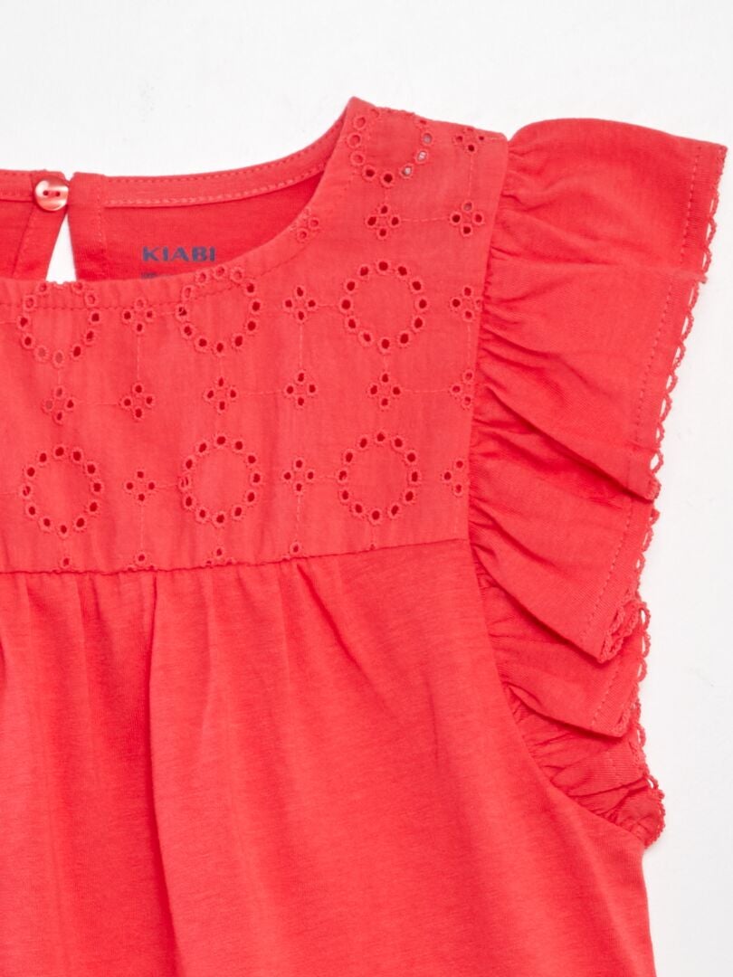 T-shirt met borduurwerk - ROZE