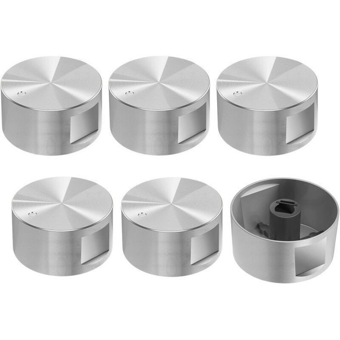 Boutons de cuisinière à gaz - PZCC - Lot de 6 - Métal argenté - 3,8 cm de diamètre - 2 cm de hauteur