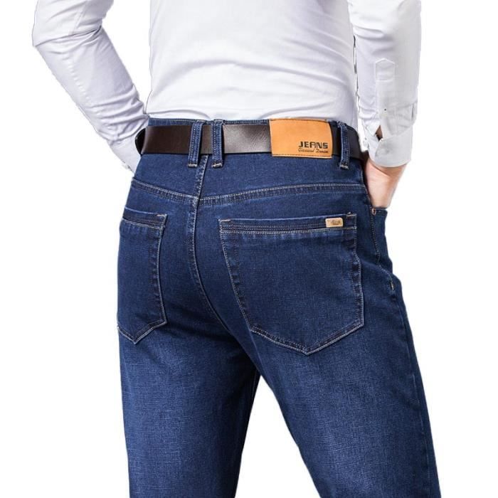 Men's Straight Leg Jeans, Plus Size, Stretch Business Jeans, 5 Pockets, High Waist, Faded Effect - Blue