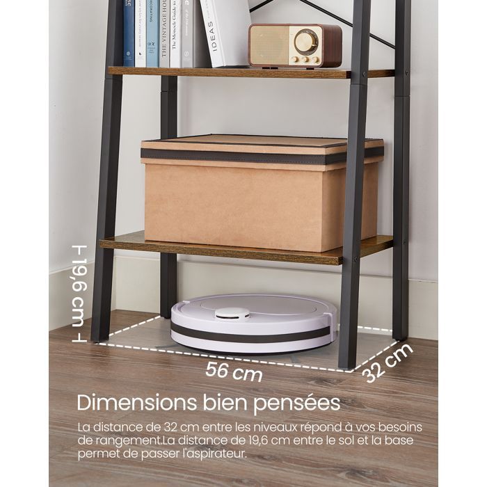 VASAGLE - 5-Tier Bookshelf - Vintage Stepped Shelf - Rustic Brown and Black