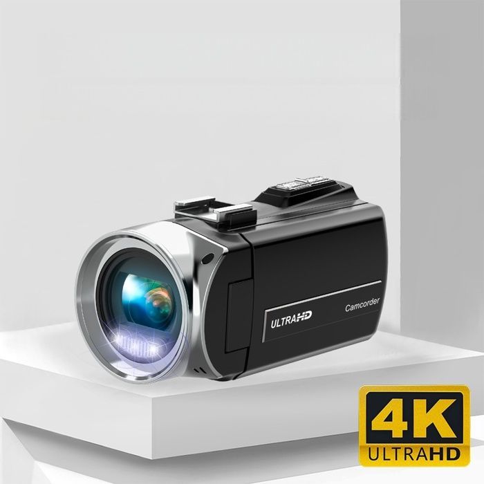 Videocámara digital, resolución 4K, 32 GB, resolución de 48 MP, zoom de 18x, pantalla HD de 3 pulgadas, estabilización electrónica de imagen, color negro.