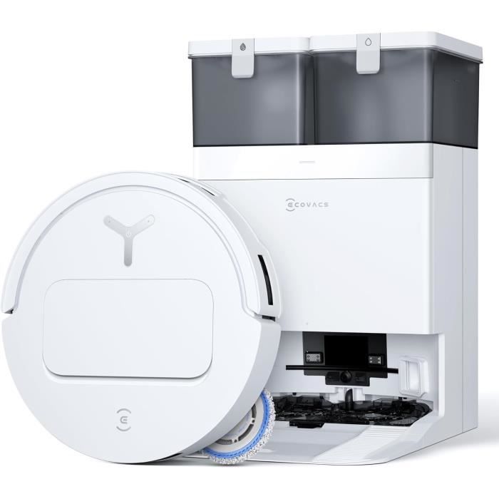 ECOVACS T50 OMNI White Gen2 - Aspirateur Robot avec Station - 21000Pa - Brosse latérale et serpillière Extensibles - ZeroTangle 2.0