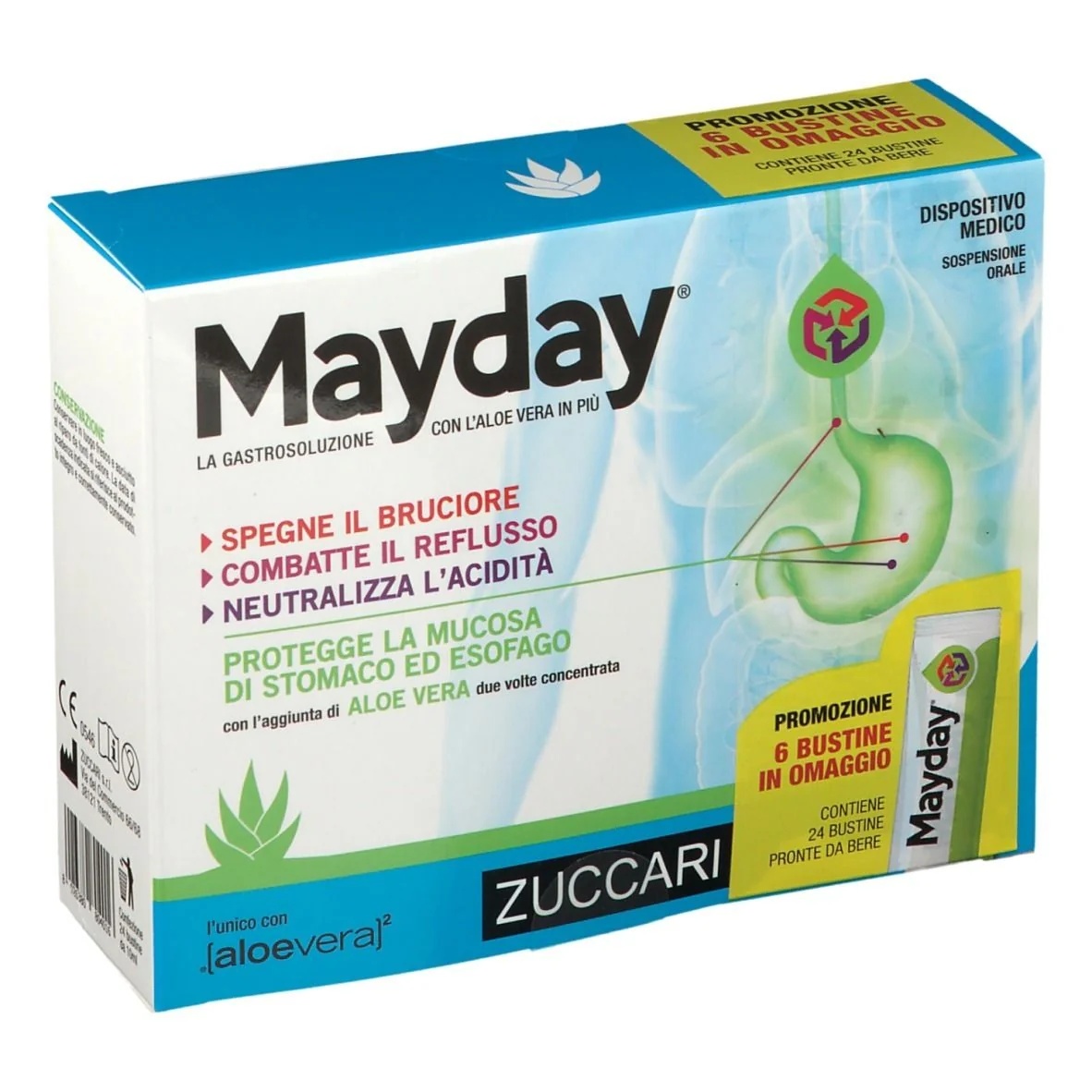 ZUCCARI Mayday 24 sticks tegen brandend maagzuur, reflux en hyperaciditeit.