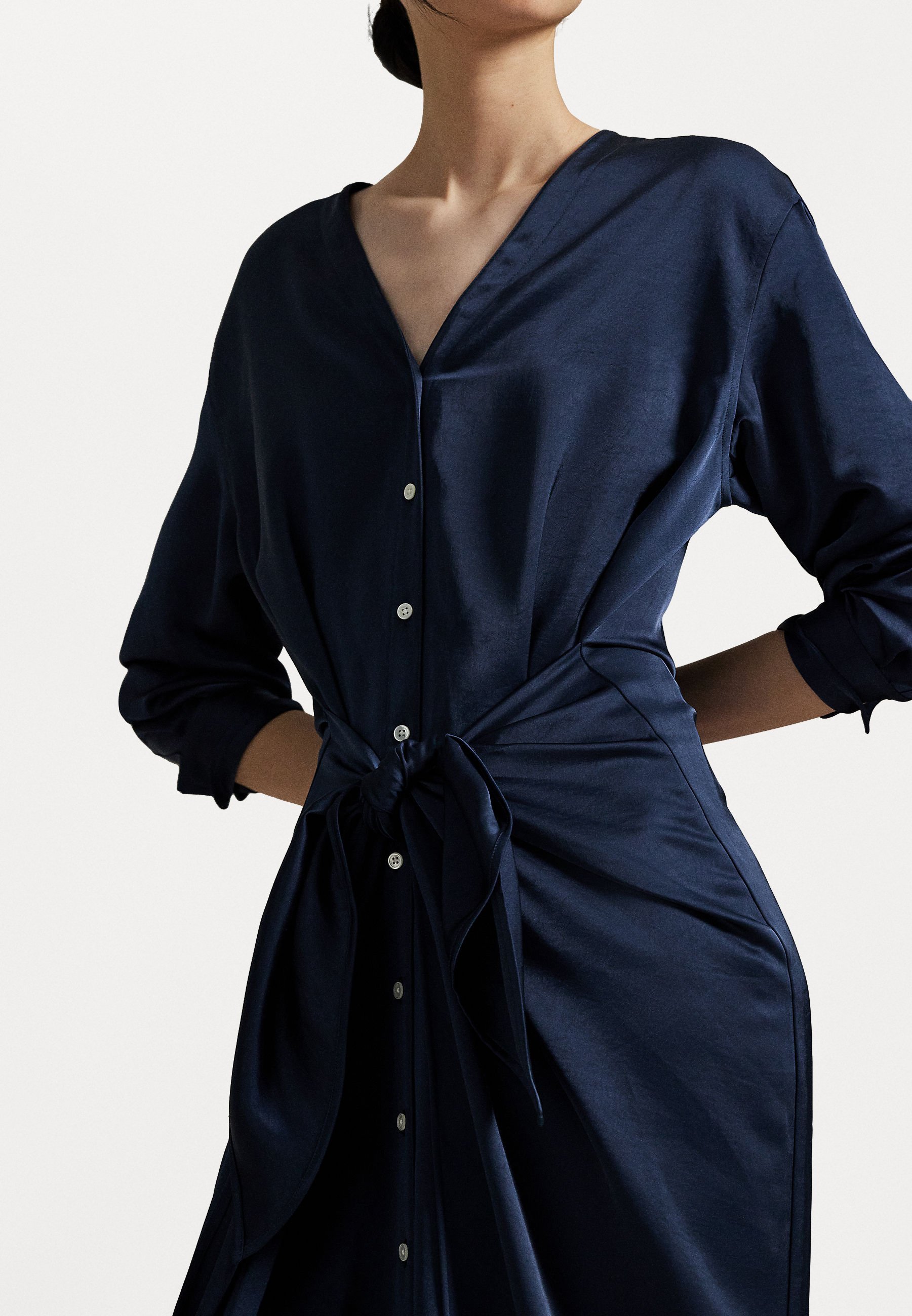 Abito camicia Polo Ralph Lauren in raso con nodo frontale - Abito camicia - blu Norfolk