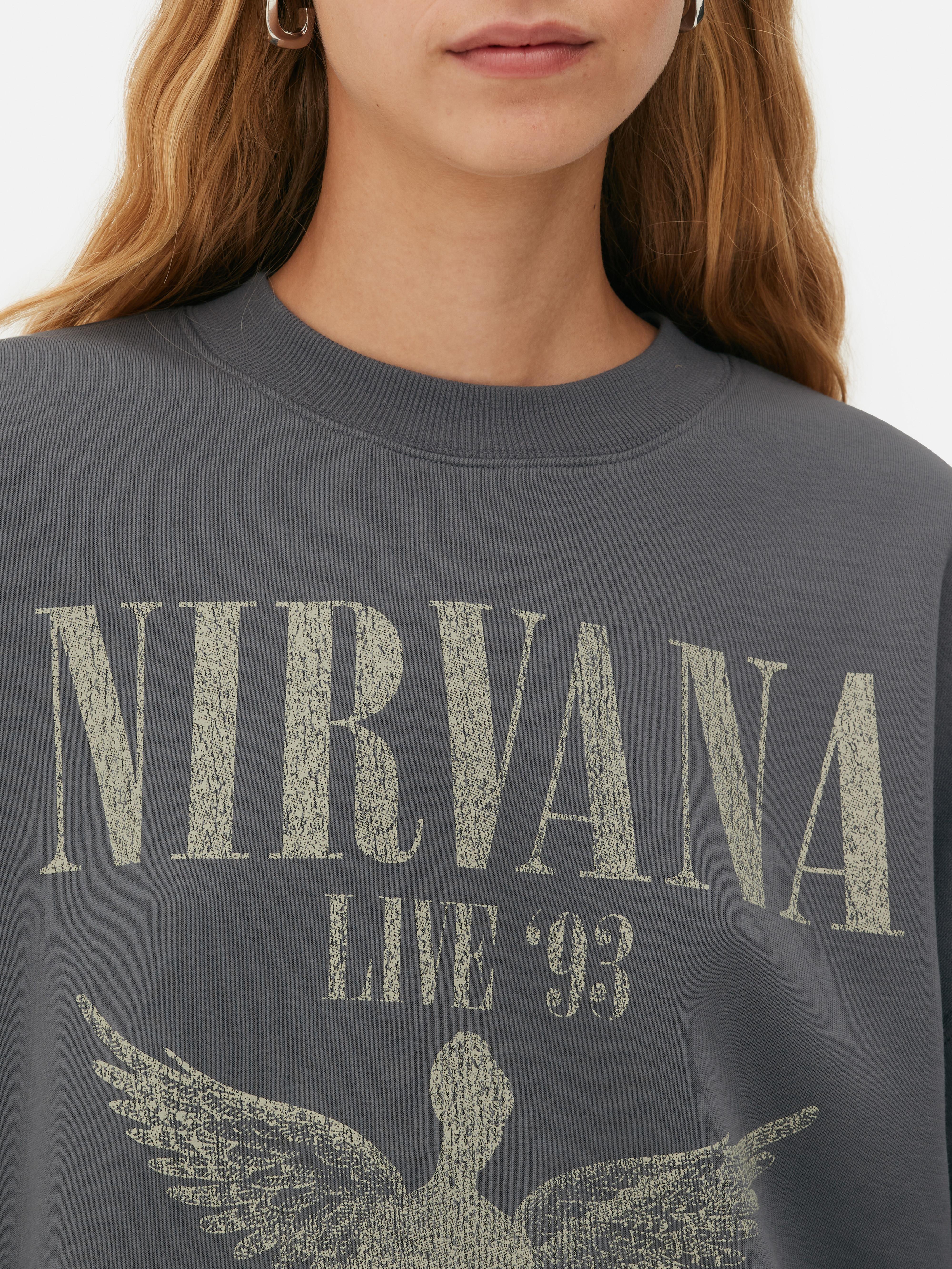 Hanorac Nirvana supradimensionat Un hanorac clasic cu guler rotund și imprimeu Nirvana pe față