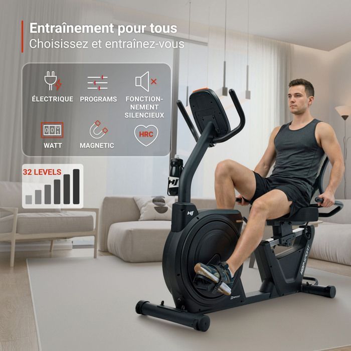 Hop-Sport HS-5000L Ranker Recumbent Exercise Bike with Bluetooth, App Connectivity, 32 Levels of Magnetic Resistance, Max. 140 kg