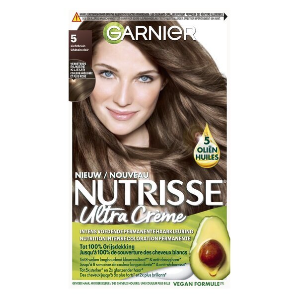 „Garnier Nutrisse Ultra Crème 5“ šviesiai rudi ilgalaikiai plaukų dažai