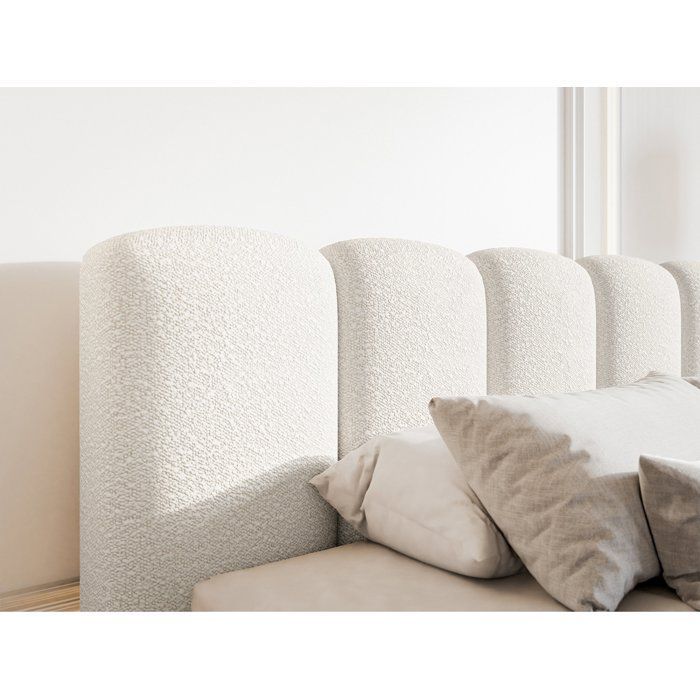 Cama con cabecero y espacio de almacenamiento - CLOUDY II - 180x200 cm - en bouclé color crema