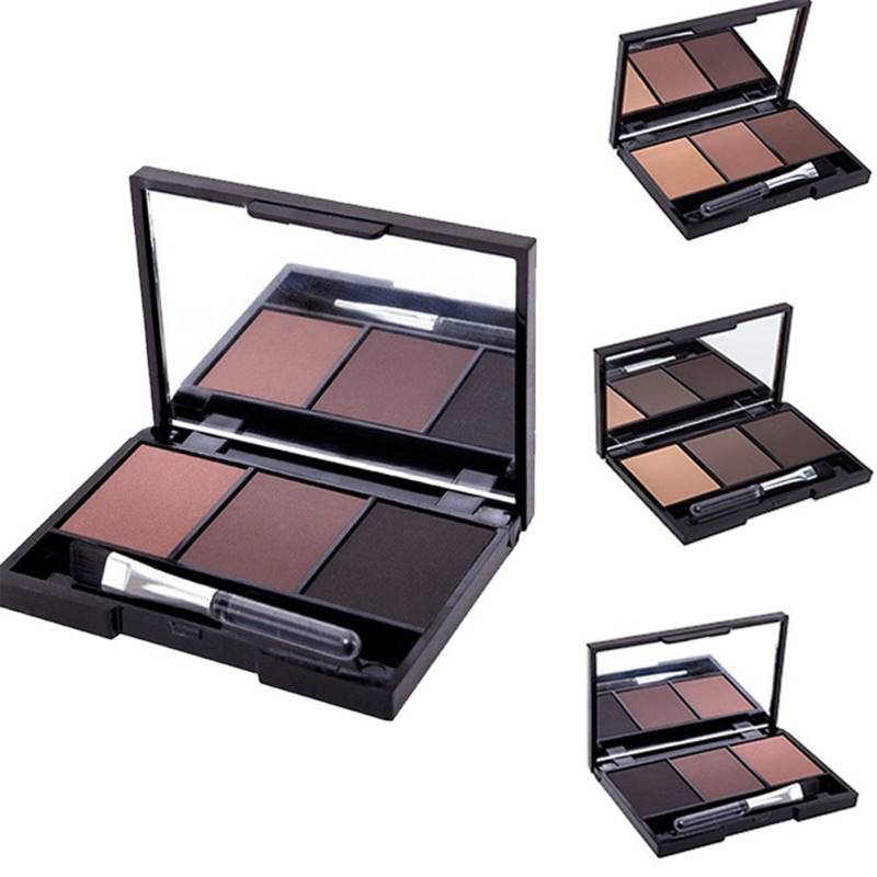 Professioneel 3-kleuren wenkbrauwpoederpalet, cosmetische, waterdichte make-up tool met kwast en spiegel MA