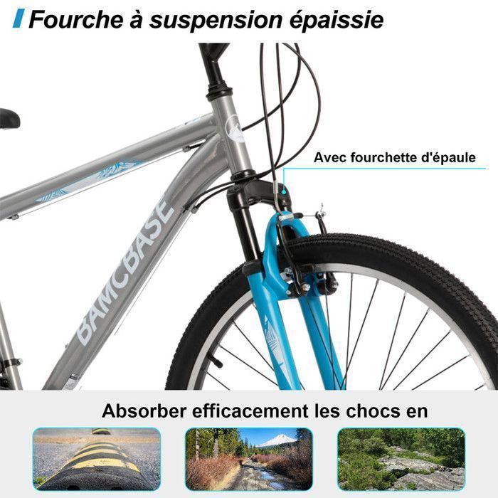 HILAND 26 pouces VTT,21 vitesses pour hommes et femmes, cadre en acier haute résistance, freins en V, vélo hardtail adulte,Gris